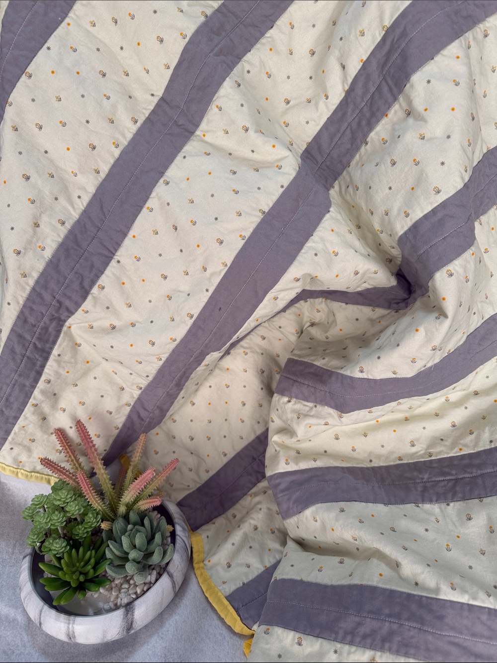 Handmade Yellow and Grey Stripe Quilt
